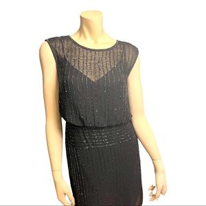Adrianna Papell black cap sleeve beaded cocktail dress